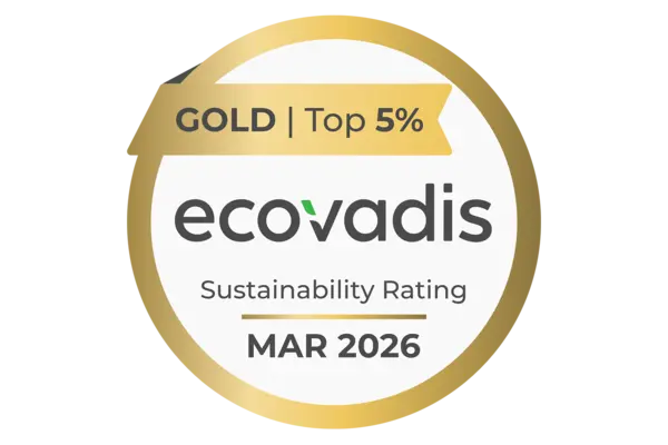 EcoVadis Gold sustainability rating badge for NETZSCH with top 5% global ranking, valid March 2026.